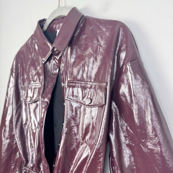 BUDDY LOVE | Maroon Snap Front Belted Faux Leather Jacket Women’s Size Large - Picture 2 of 10